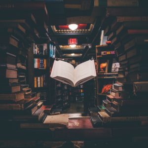 floating book among books